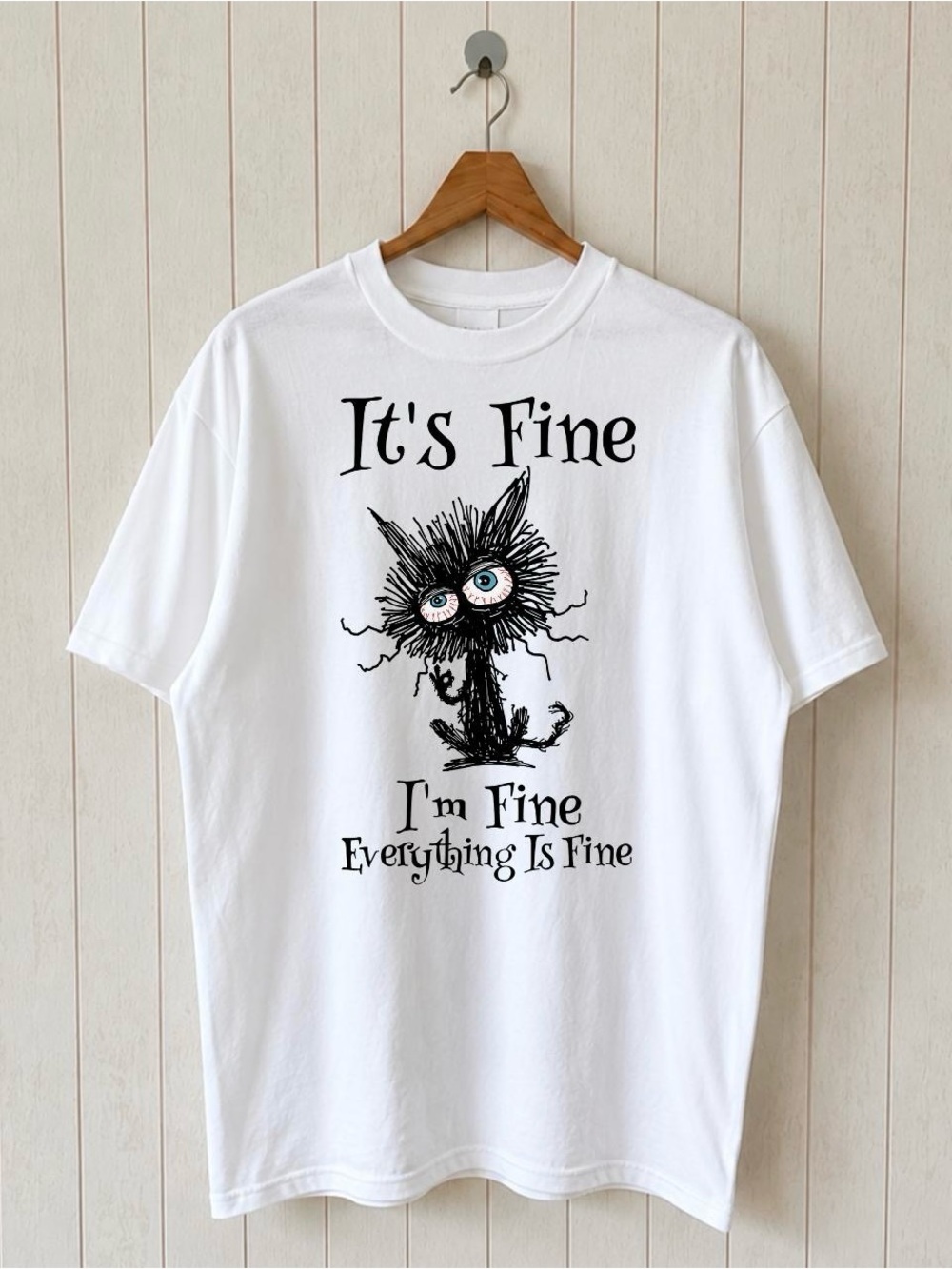 "It's Fine" White Cat Graphic Tee - Funny Unisex Shirt for Pet Lovers